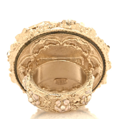Chanel Pearl Crystal Camellia CC Ring 52 6 Gold Pink 3 of 5