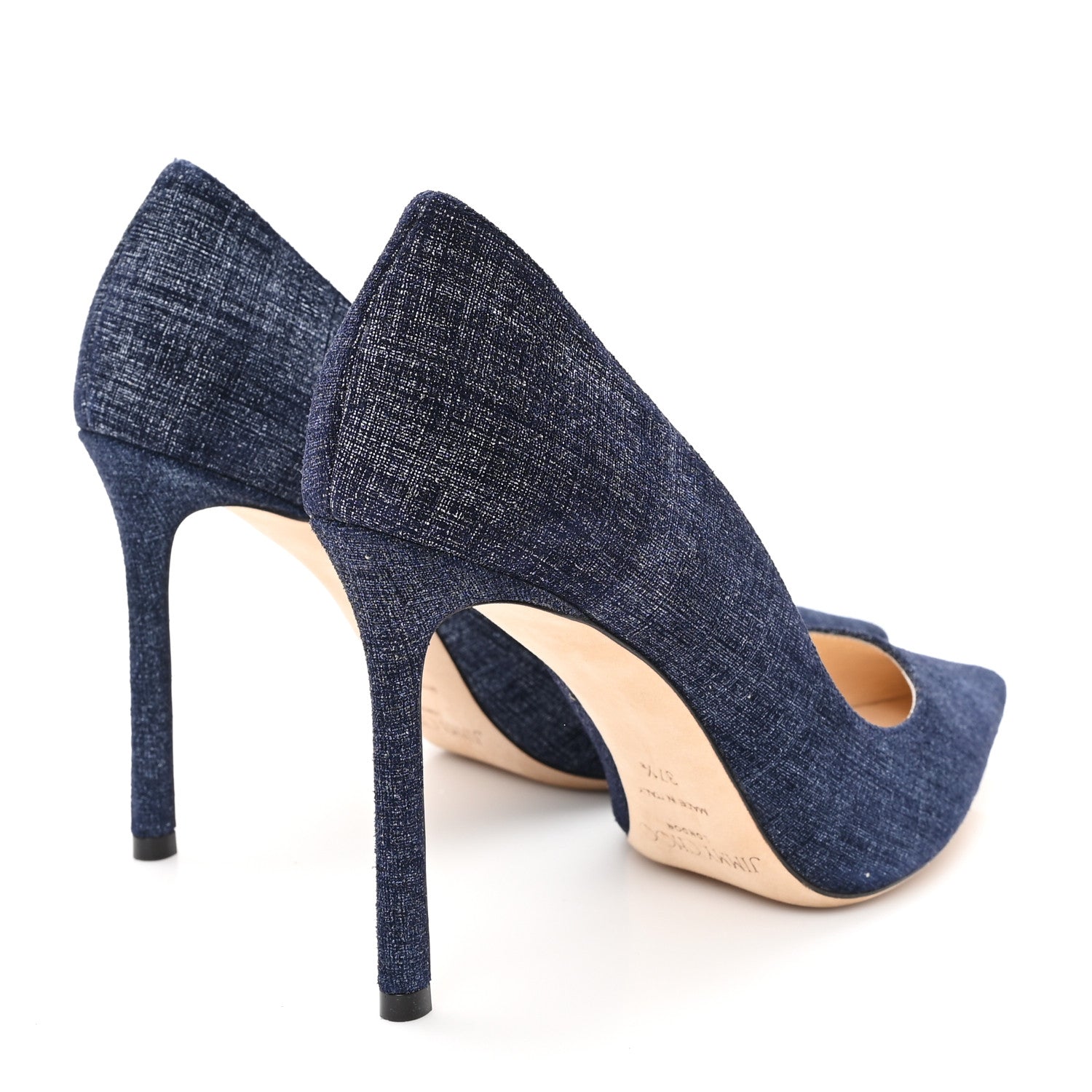 Jimmy Choo Denim Pointy Toe Romy 100 Pumps 37.5 Light Indigo 5 of 9