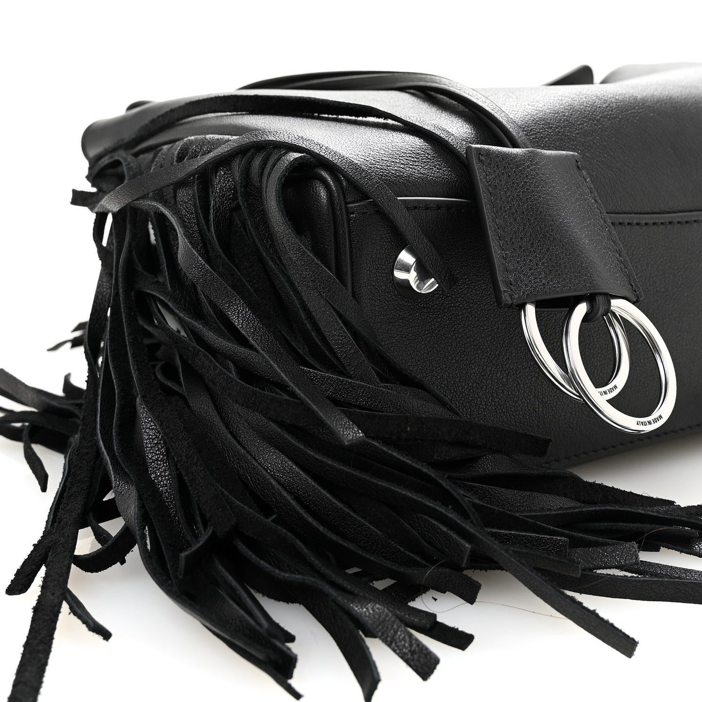 Natural Smooth Madeline Calfskin Fringes Small Rodeo Top Handle Handbag Black
