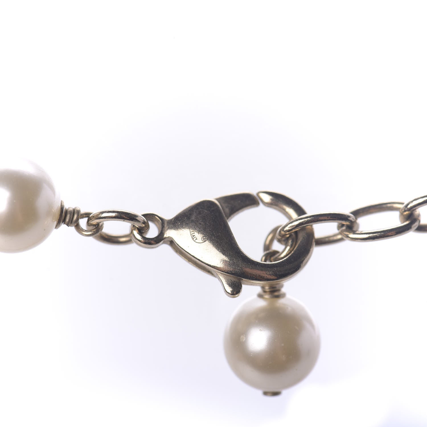 Chanel Pearl Crystal Flower CC Long Necklace Golden Pearly White 6 of 7