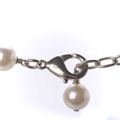 Chanel Pearl Crystal Flower CC Long Necklace Golden Pearly White 6 of 7