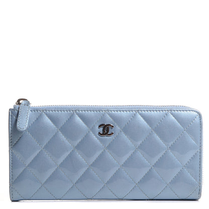 Chanel Patent Quilted Zip Wallet Light Blue 1 of 9