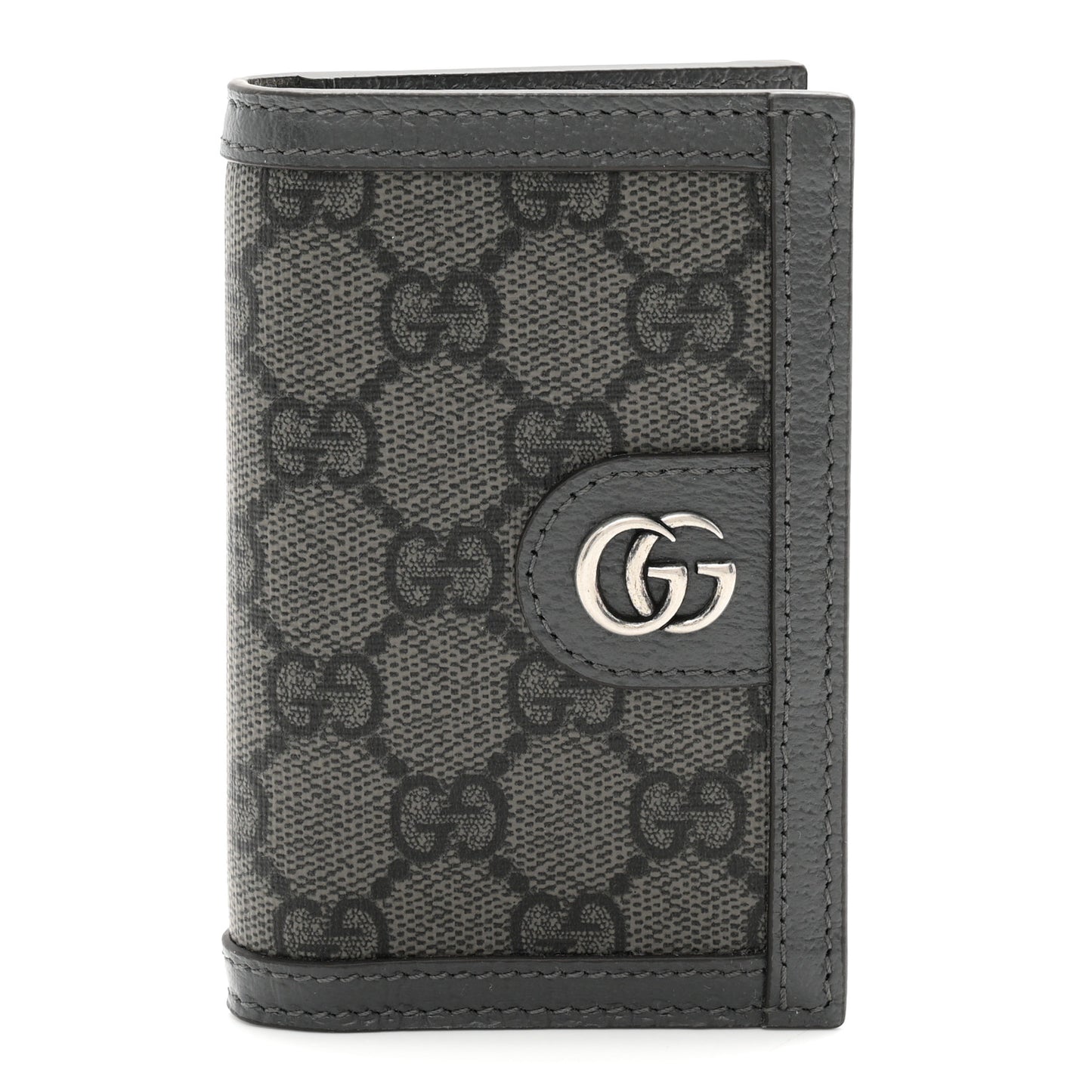 GG Supreme Monogram Textured Dollar Calfskin Ophidia Card Case Grey Black Graphite Grey