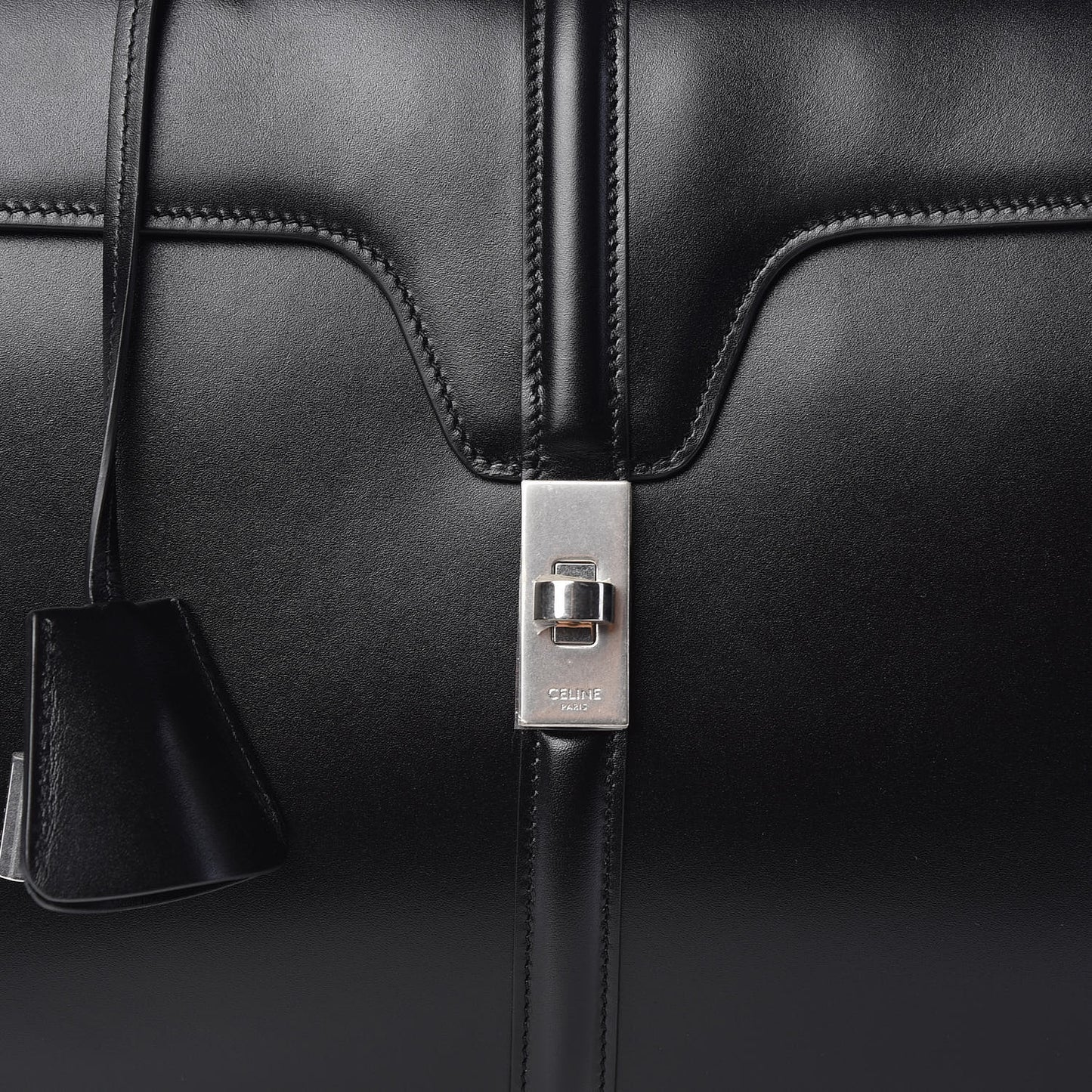Satinated Calfskin Medium 16 Top Handle Bag Black