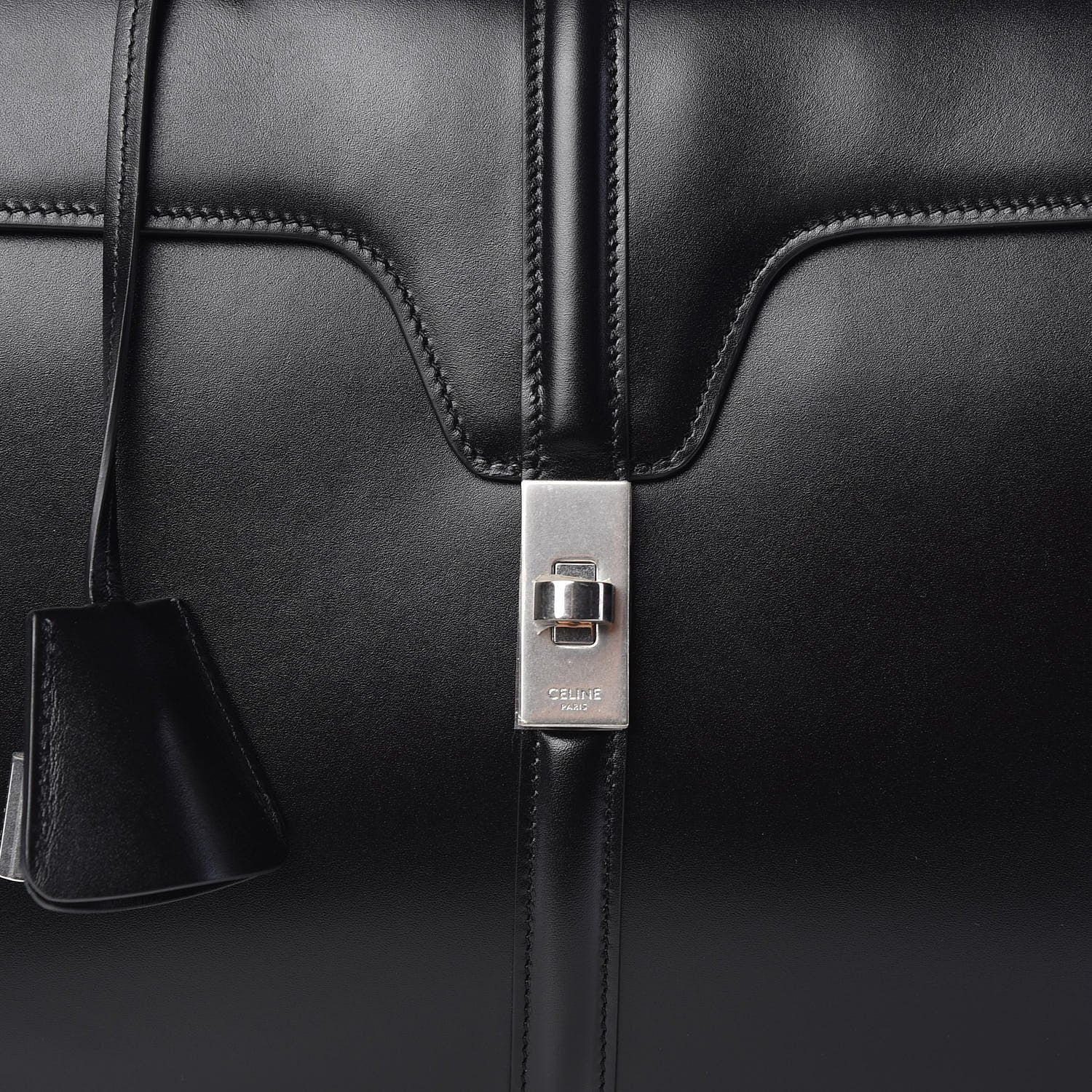 Celine Satinated Calfskin Medium 16 Top Handle Bag Black 10 of 10
