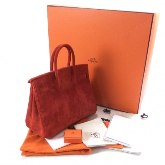 Hermes Veau Doblis Birkin 25 Orange Suede 3 of 13