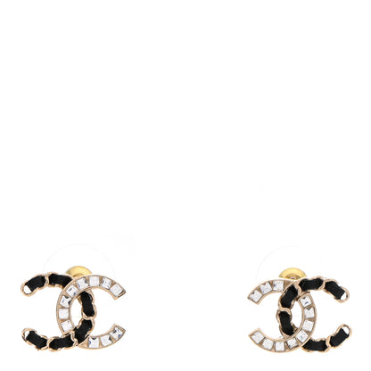 Chanel Crystal Baguette Lambskin Chain CC Vintage Allure Stud Earrings Black Gold 1 of 5