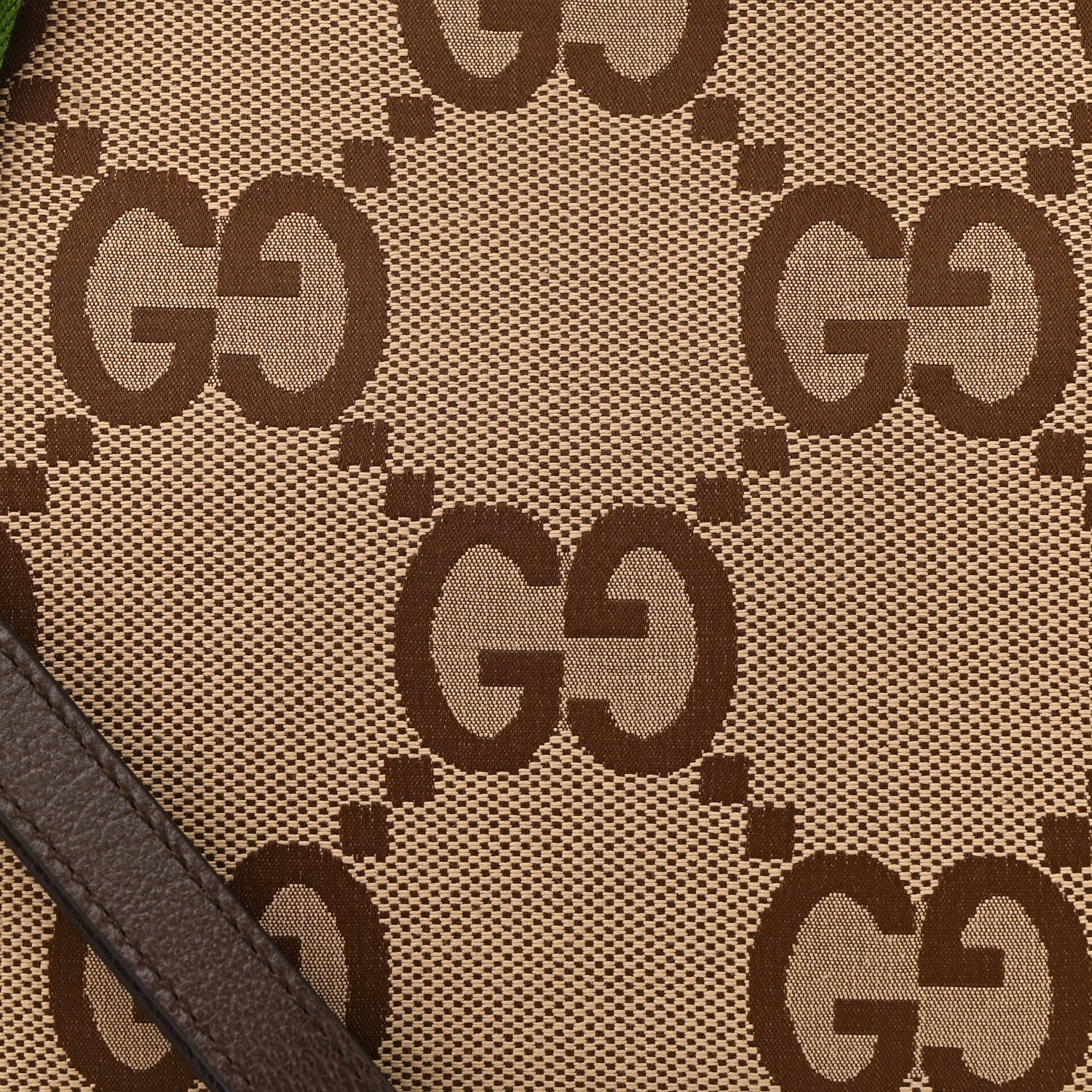 Gucci Monogram Jumbo GG Textured Dollar Calfskin Web Wristlet Messenger Bag Camel Ebony New Acero 8 of 11