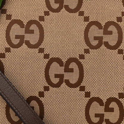 Gucci Monogram Jumbo GG Textured Dollar Calfskin Web Wristlet Messenger Bag Camel Ebony New Acero 8 of 11