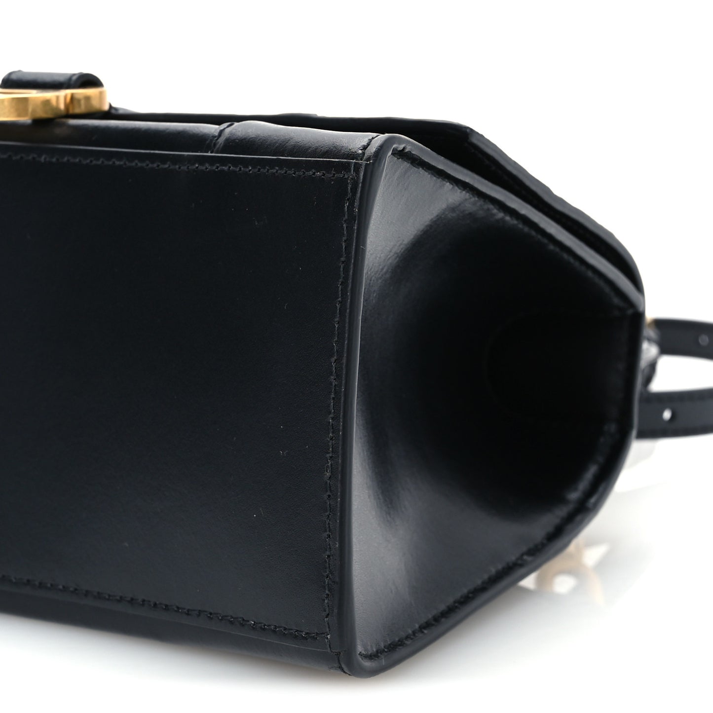 Shiny Box Calfskin Small Hourglass Top Handle Bag Black