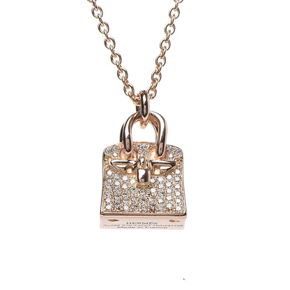 Hermes 18K Rose Gold Diamond Birkin Amulette Pendant Necklace 4 of 7