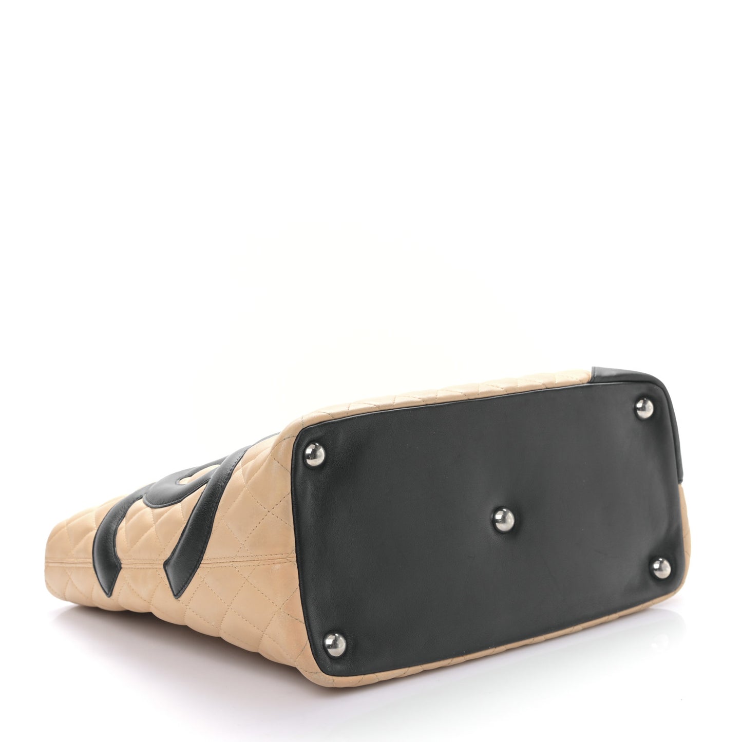 Calfskin Quilted Large Cambon Tote Beige Black