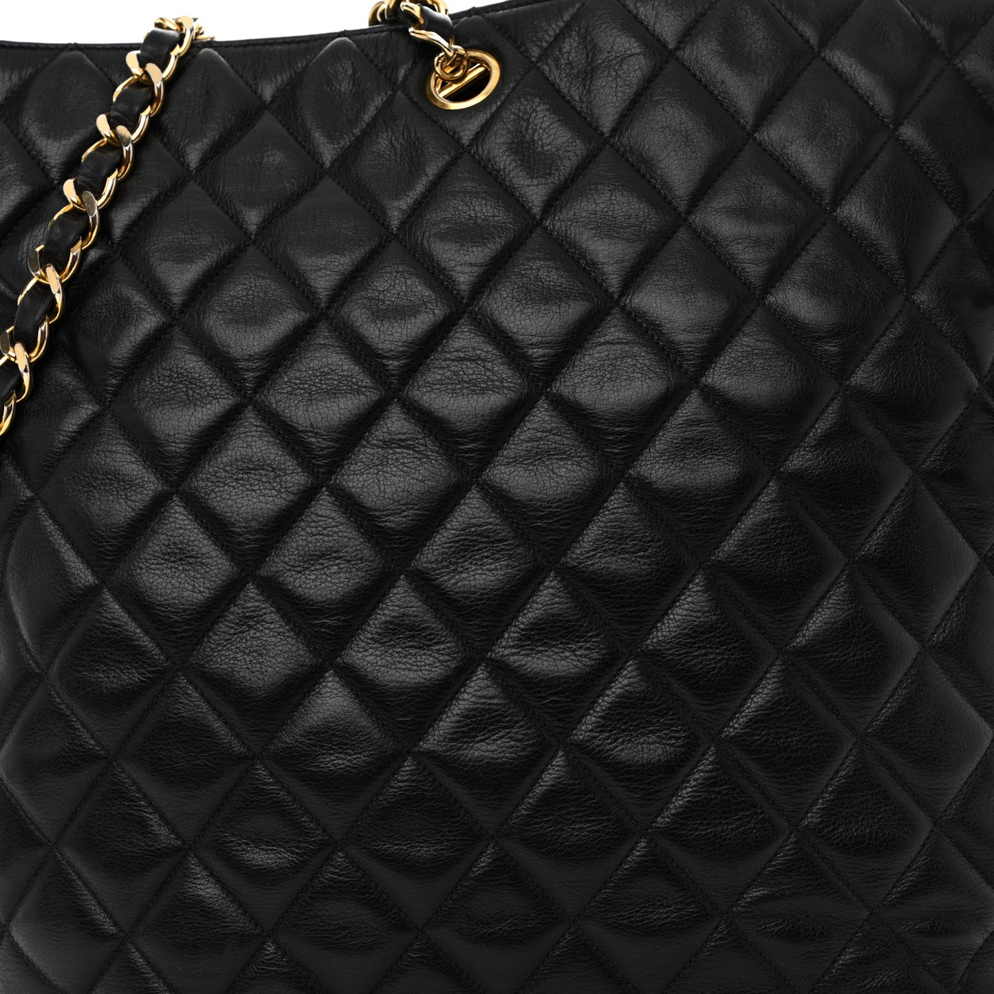 Lambskin Quilted Shopping Tote Black