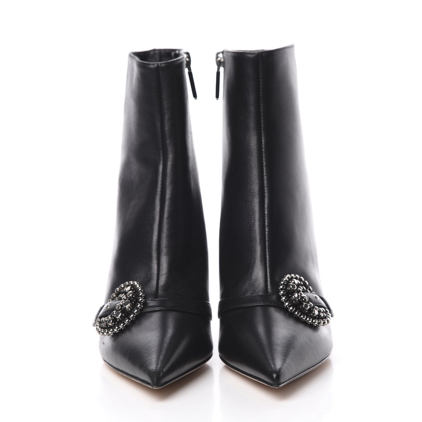 Lambskin Studded Buckle Ankle Boots 38.5 Black