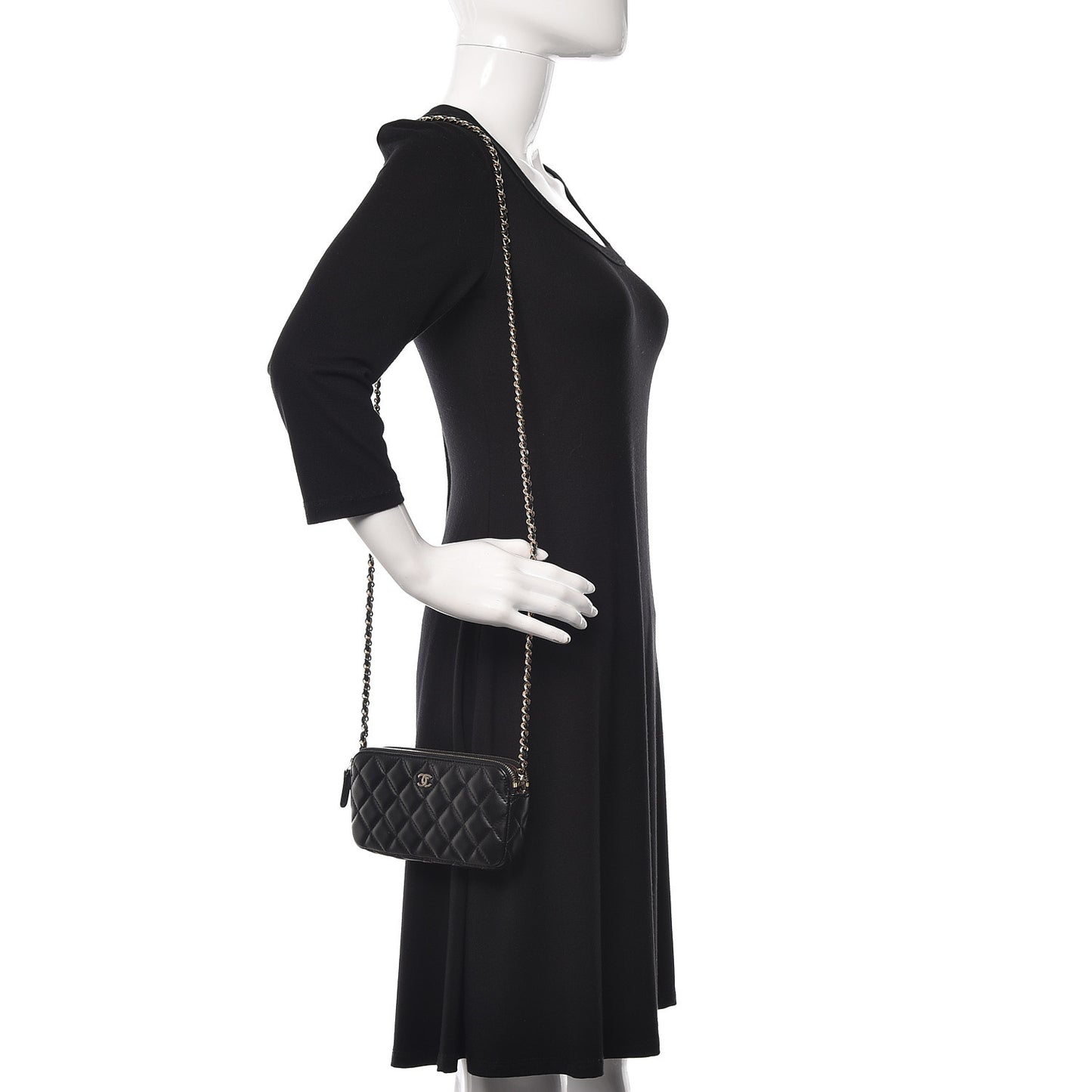 Lambskin Quilted Small Clutch With Chain Black