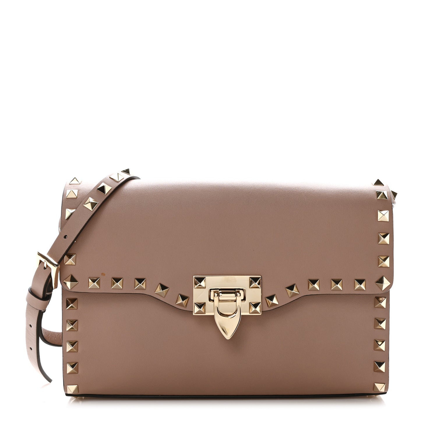 Vitello Medium Rockstud Flip Lock Crossbody Bag Poudre