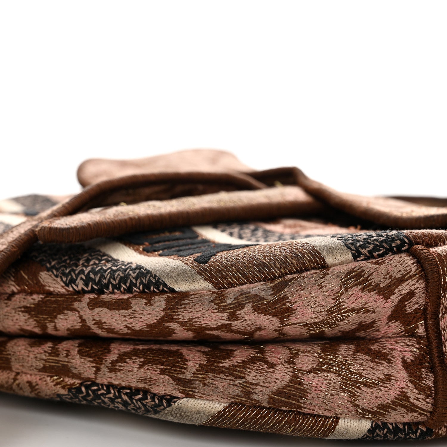 Christian Dior Canvas Embroidered Brocart Saddle Bag Metallic Pink 10 of 12