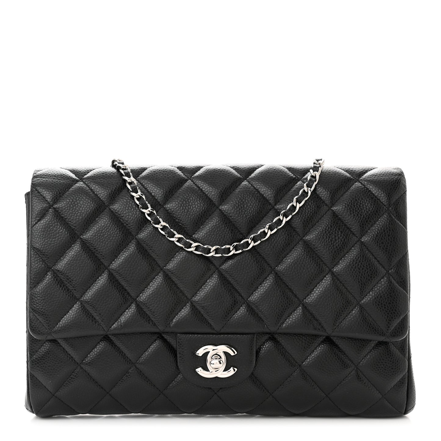 Caviar Quilted Clutch With Chain Flap Black