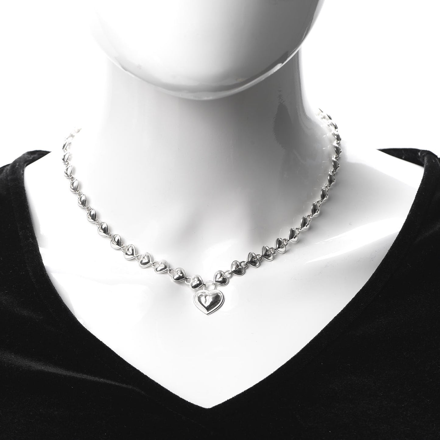 Sterling Silver Padlock Heart Link Necklace