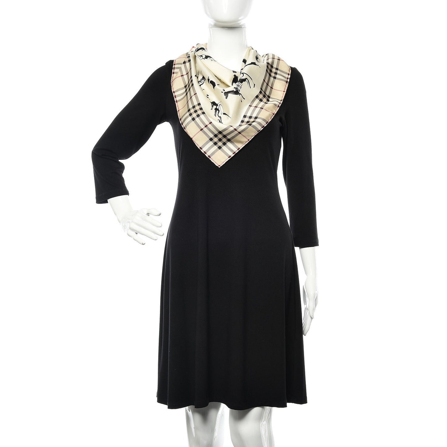 Silk Dog Print Nova Check Square Scarf Beige