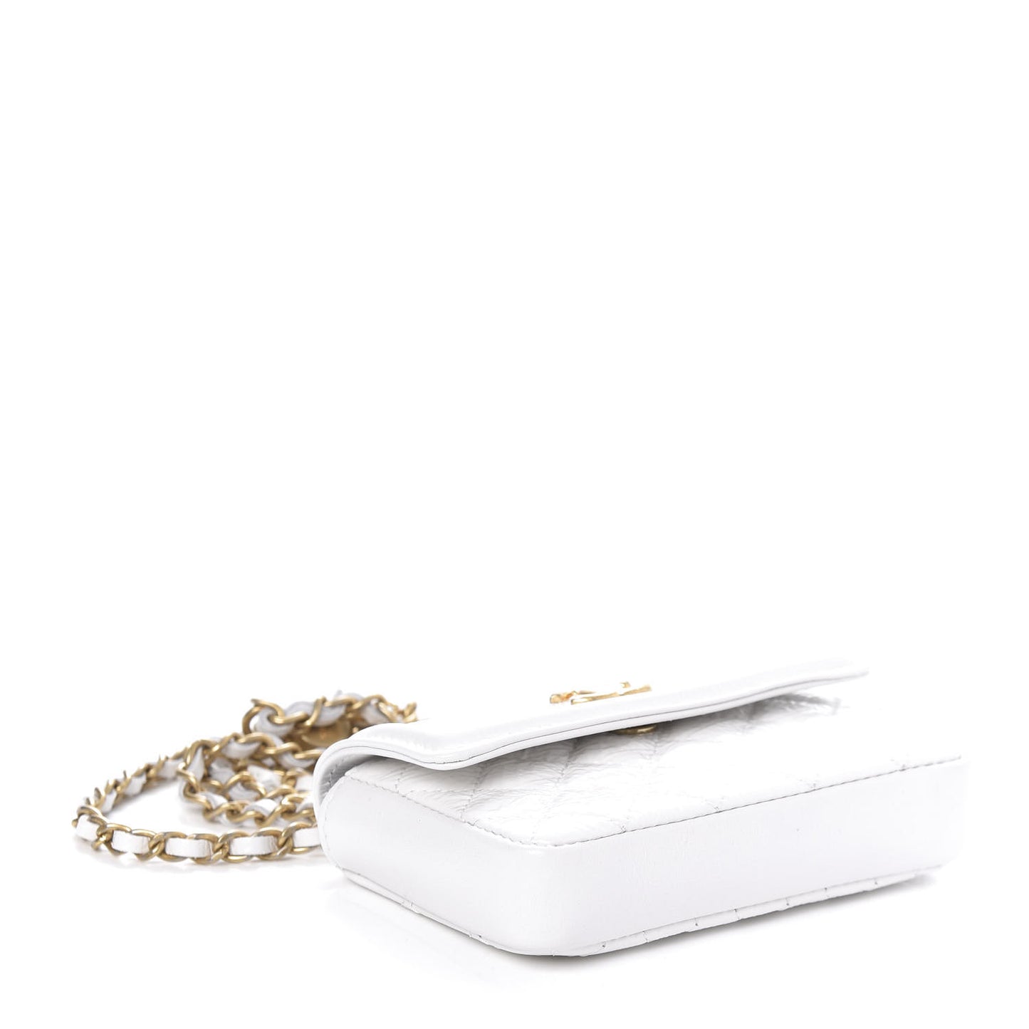Shiny Aged Calfskin Quilted Waist Belt Bag White