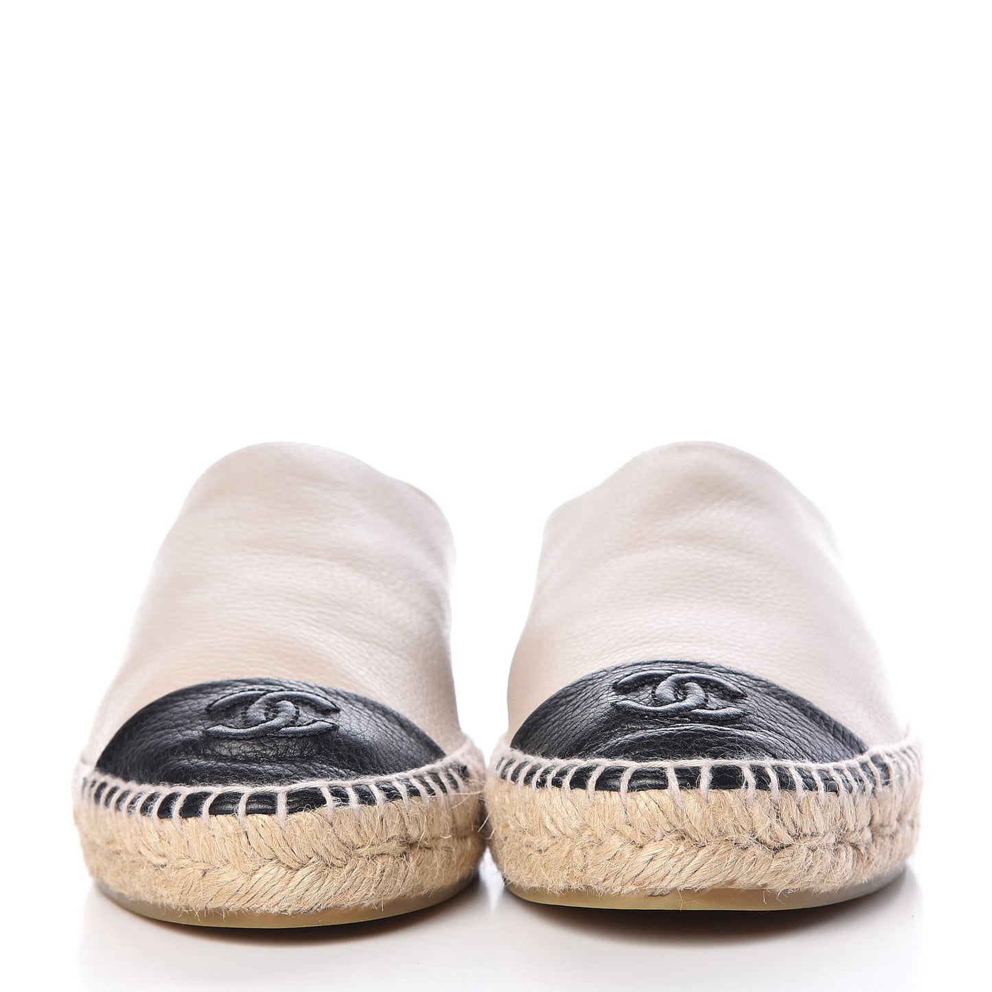 Grained Calfskin CC Espadrilles 39 Beige Black