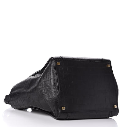 Celine Crocodile Embossed Calfskin Medium Phantom Luggage Black 5 of 11