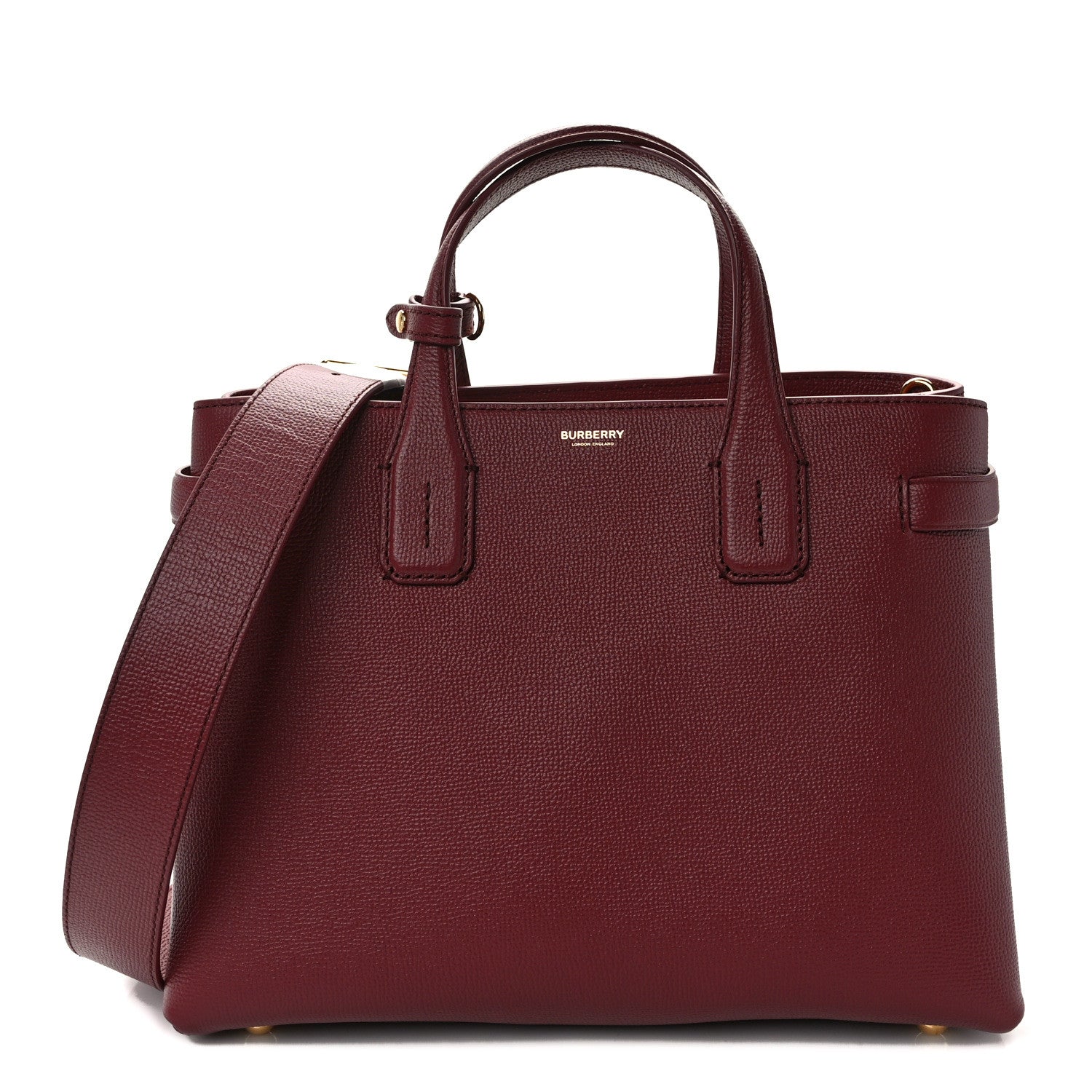 Burberry Grainy Calfskin House Check Medium Banner Tote Mahogany Red 1 of 9