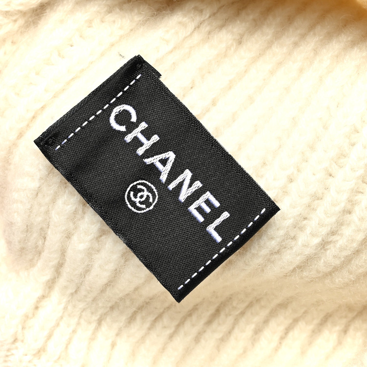 Chanel Cashmere Sequin Logo Beanie Hat Ivory Gold 4 of 5