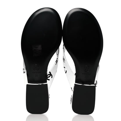 Chanel Lambskin Printed CC Thong Sandals 38 White Black 5 of 9