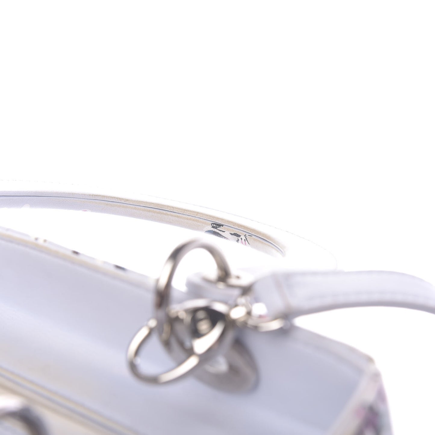 Lambskin Cannage Floral Printed Medium Lady Dior Light Blue