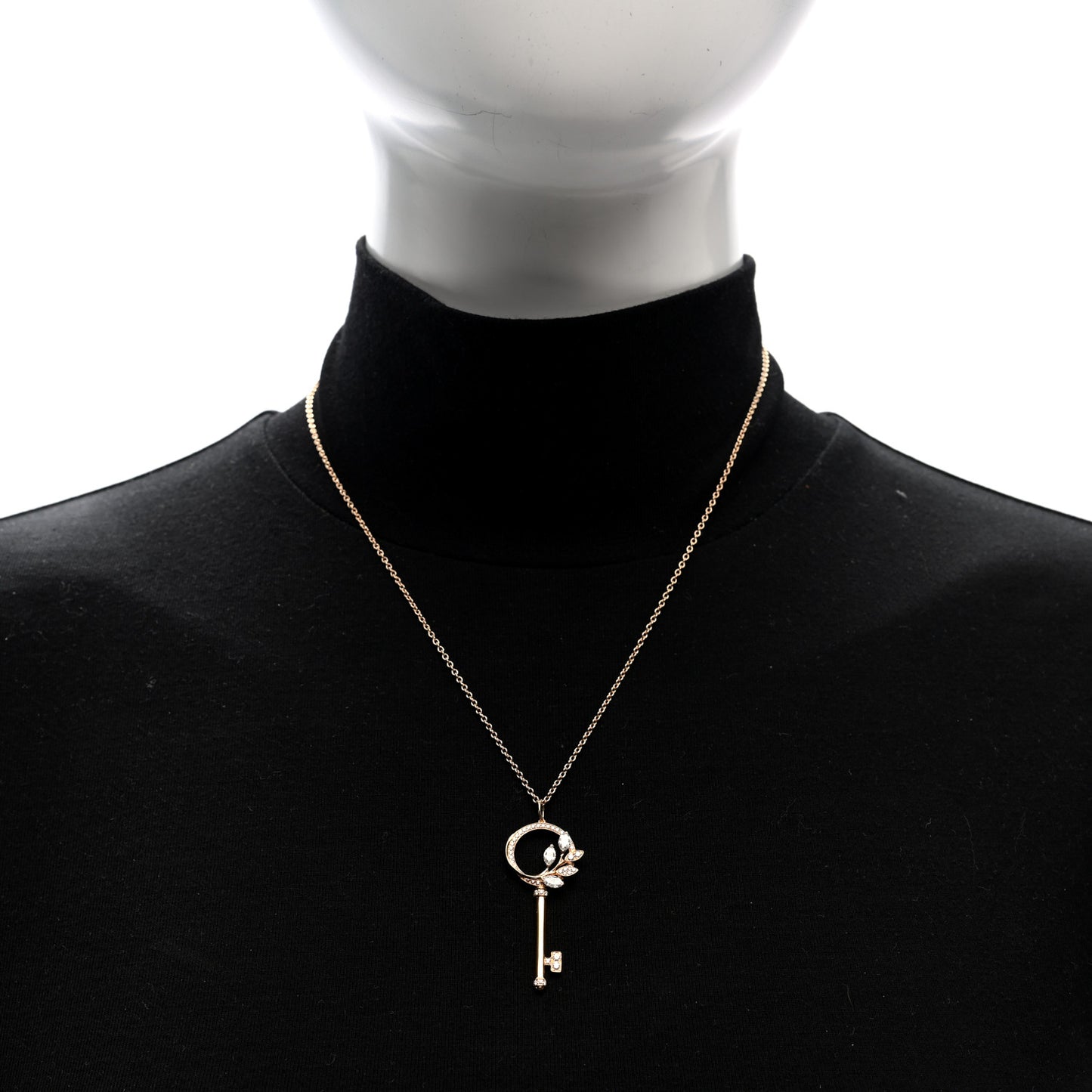 18K Rose Gold Diamond Victoria Vine Circle Key Pendant Necklace