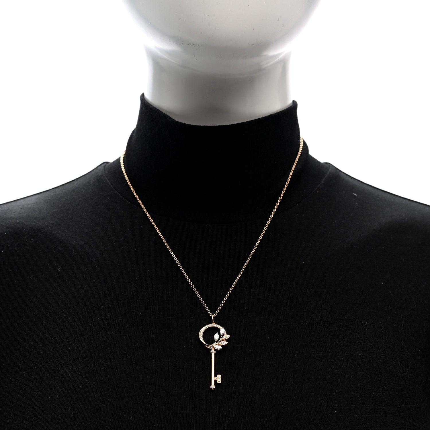 Tiffany 18K Rose Gold Diamond Victoria Vine Circle Key Pendant Necklace 2 of 6