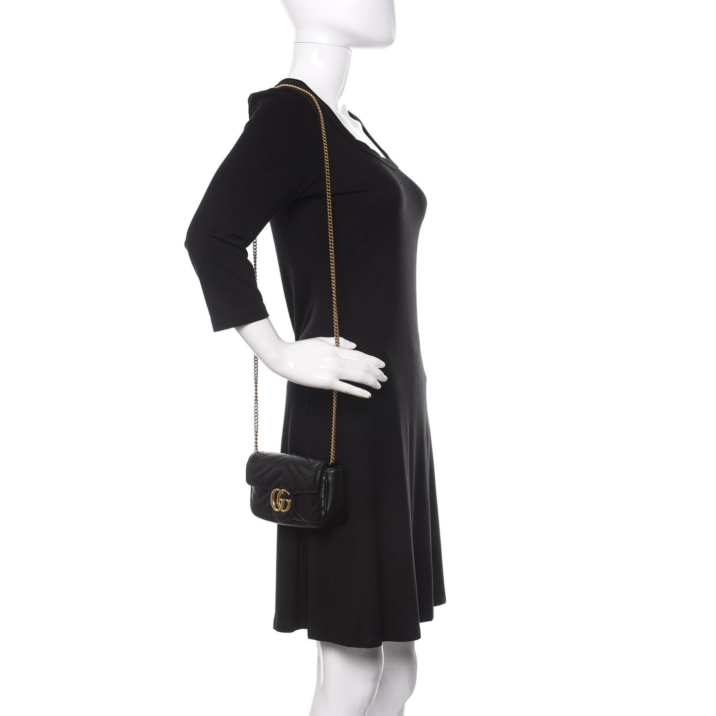 Calfskin Matelasse Super Mini GG Marmont Shoulder Bag Black