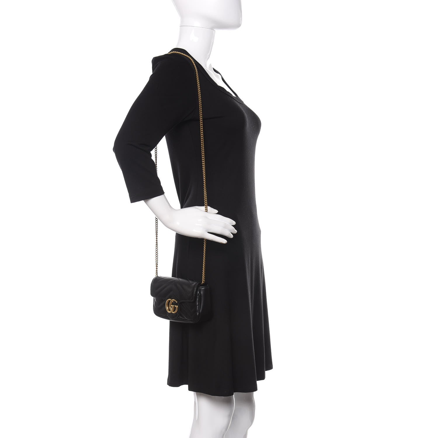 Gucci Calfskin Matelasse Super Mini GG Marmont Shoulder Bag Black 2 of 10