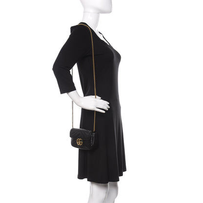 Gucci Calfskin Matelasse Super Mini GG Marmont Shoulder Bag Black 2 of 10