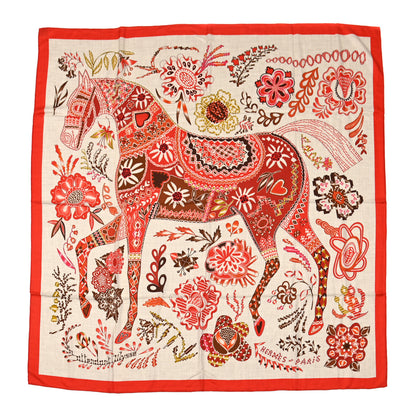 Hermes Cashmere Silk En Attendant Ulysse Shawl 140 Naturel Orange Brun 1 of 5
