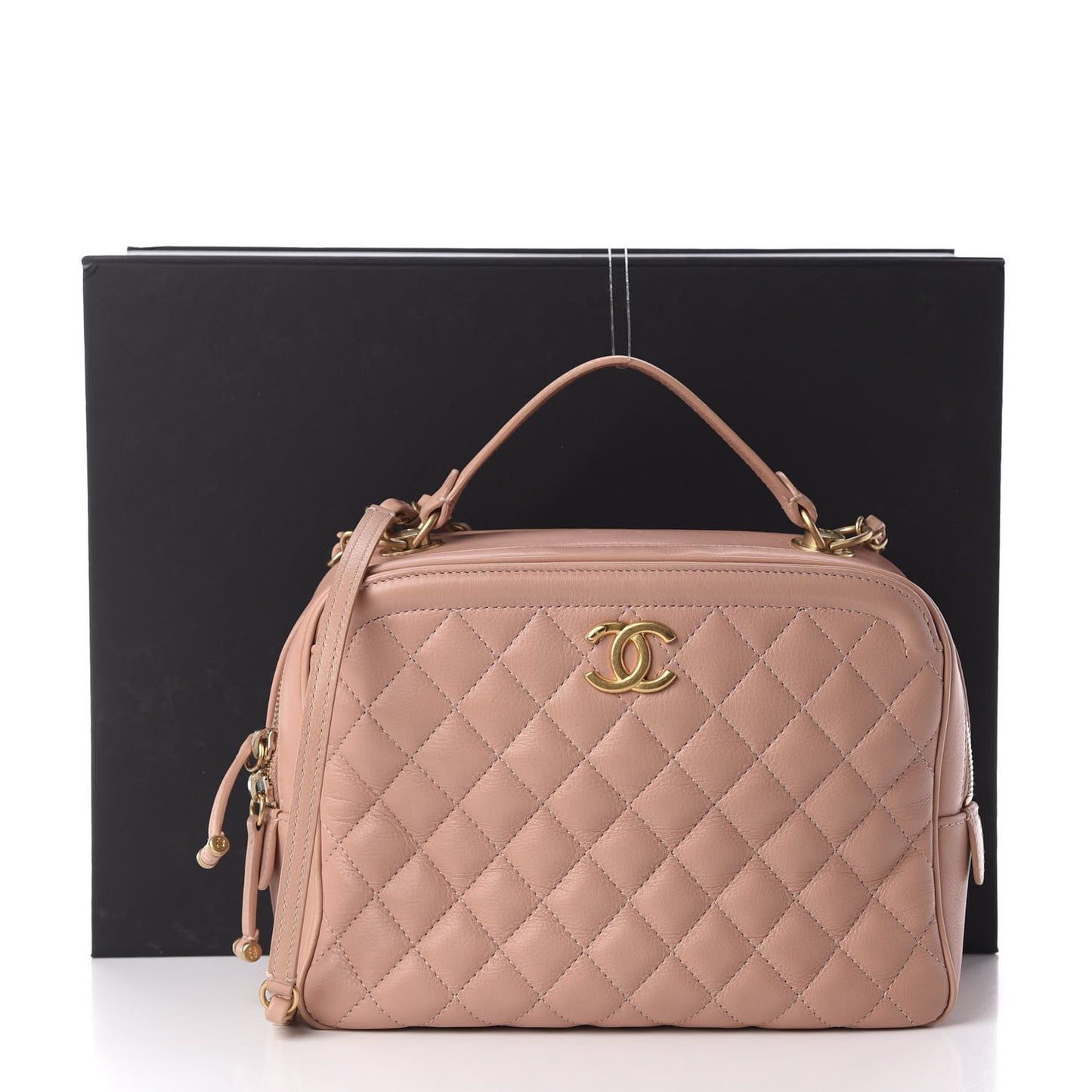 Calfskin Quilted CC Medium Vanity Case Beige