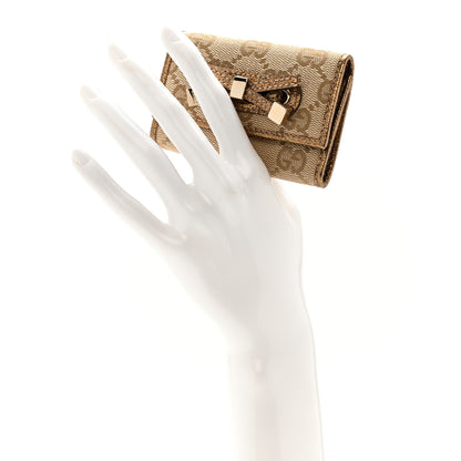 Gucci Metallic GG Supreme Monogram Bow 6 Key Holder Case    Beige Gold 3 of 18