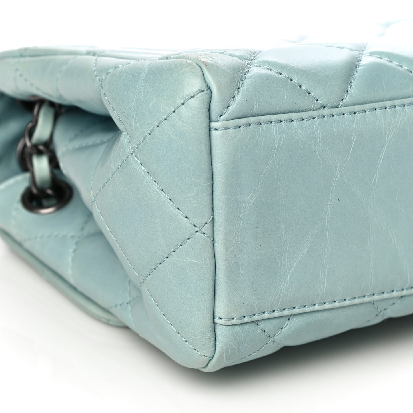 Glazed Calfskin Quilted Large Coco Soft Flap Light Blue