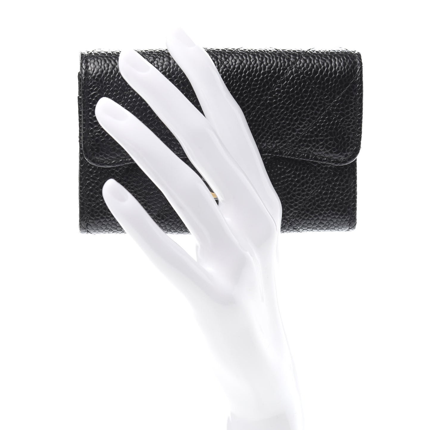 Caviar Quilted Flap Card Holder Wallet Black