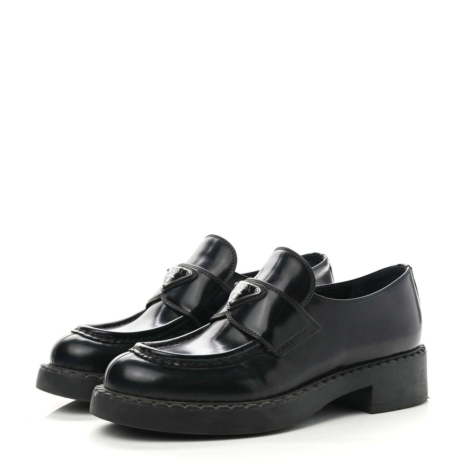 Prada Spazzolato Metal Triangle Logo 50mm Loafers 38 Black 3 of 12