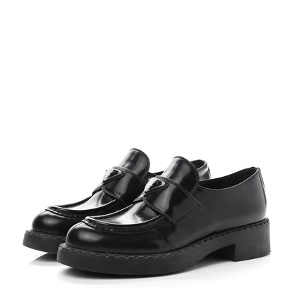 Prada Spazzolato Metal Triangle Logo 50mm Loafers 38 Black 3 of 12