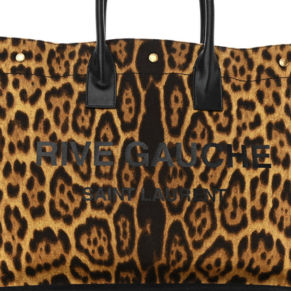 Saint Laurent Canvas Calfskin Leopard Print Rive Gauche Noe Tote Natural Black 7 of 9