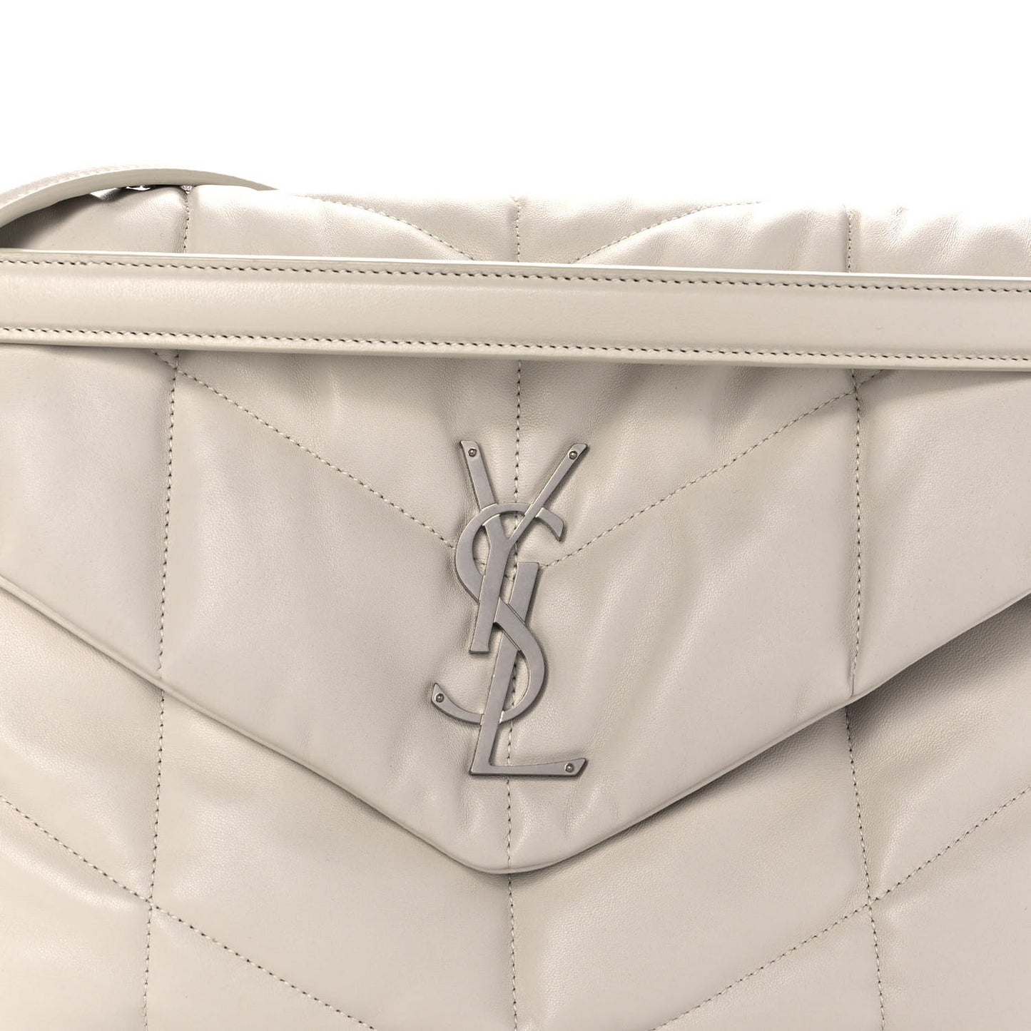 Lambskin Quilted Medium Loulou Puffer Monogram Chain Satchel Crema Soft