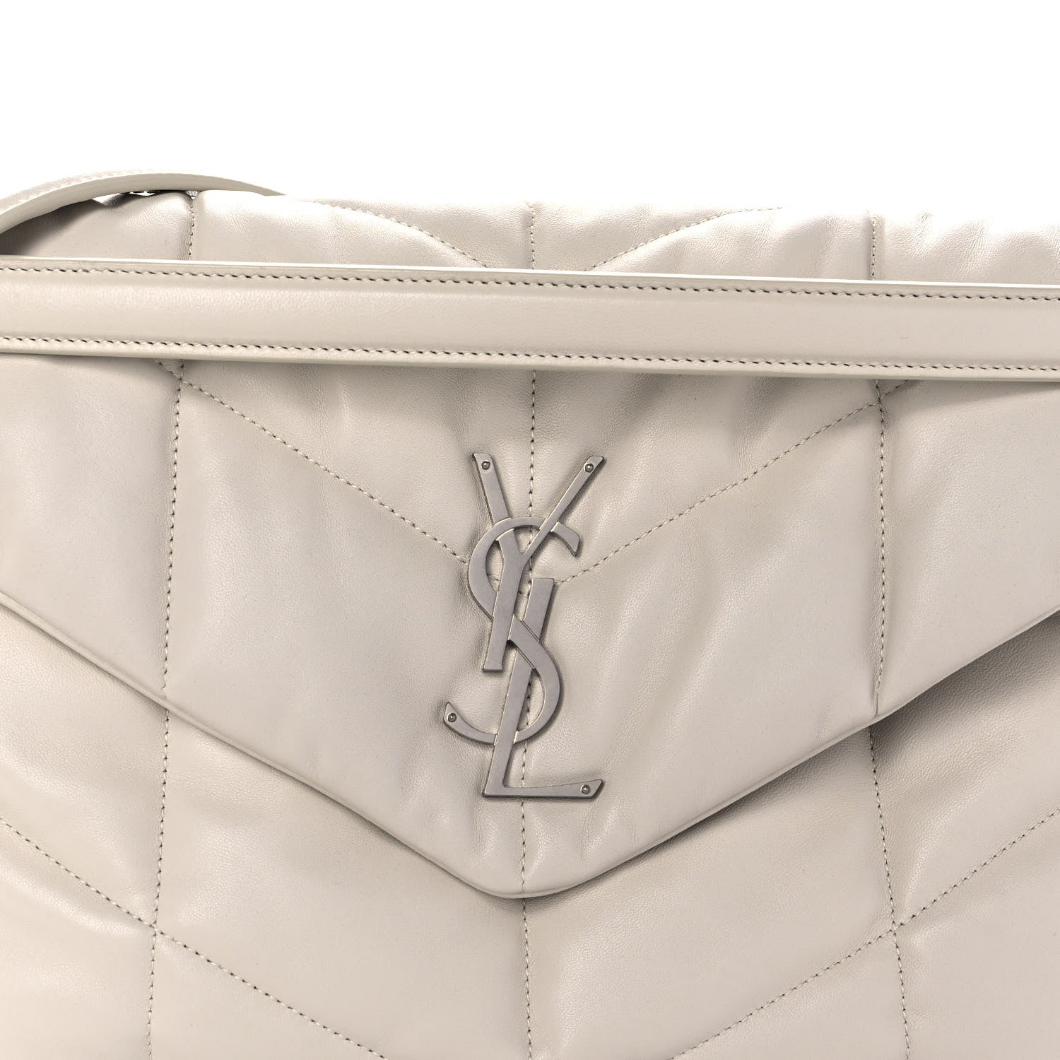 Saint Laurent Lambskin Quilted Medium Loulou Puffer Monogram Chain Satchel Crema Soft 7 of 12