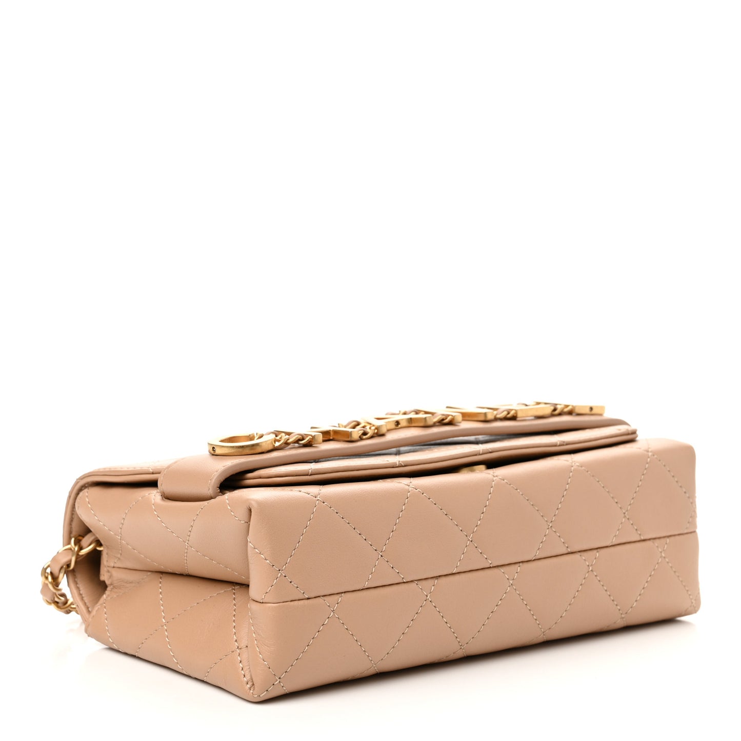 Calfskin Quilted Small Enchained Flap Beige