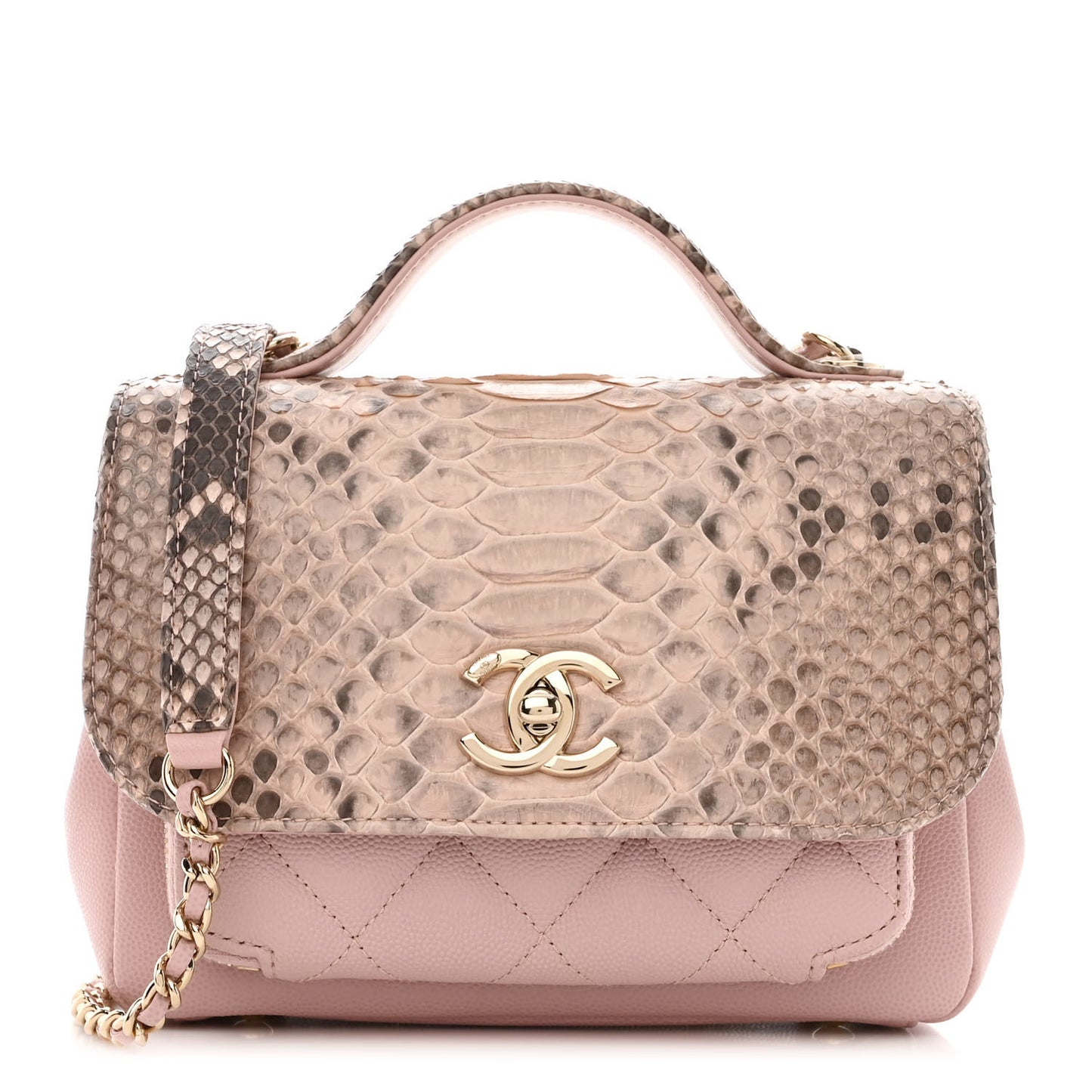 Snakeskin Caviar Quilted Small Business Affinity Flap Light Pink