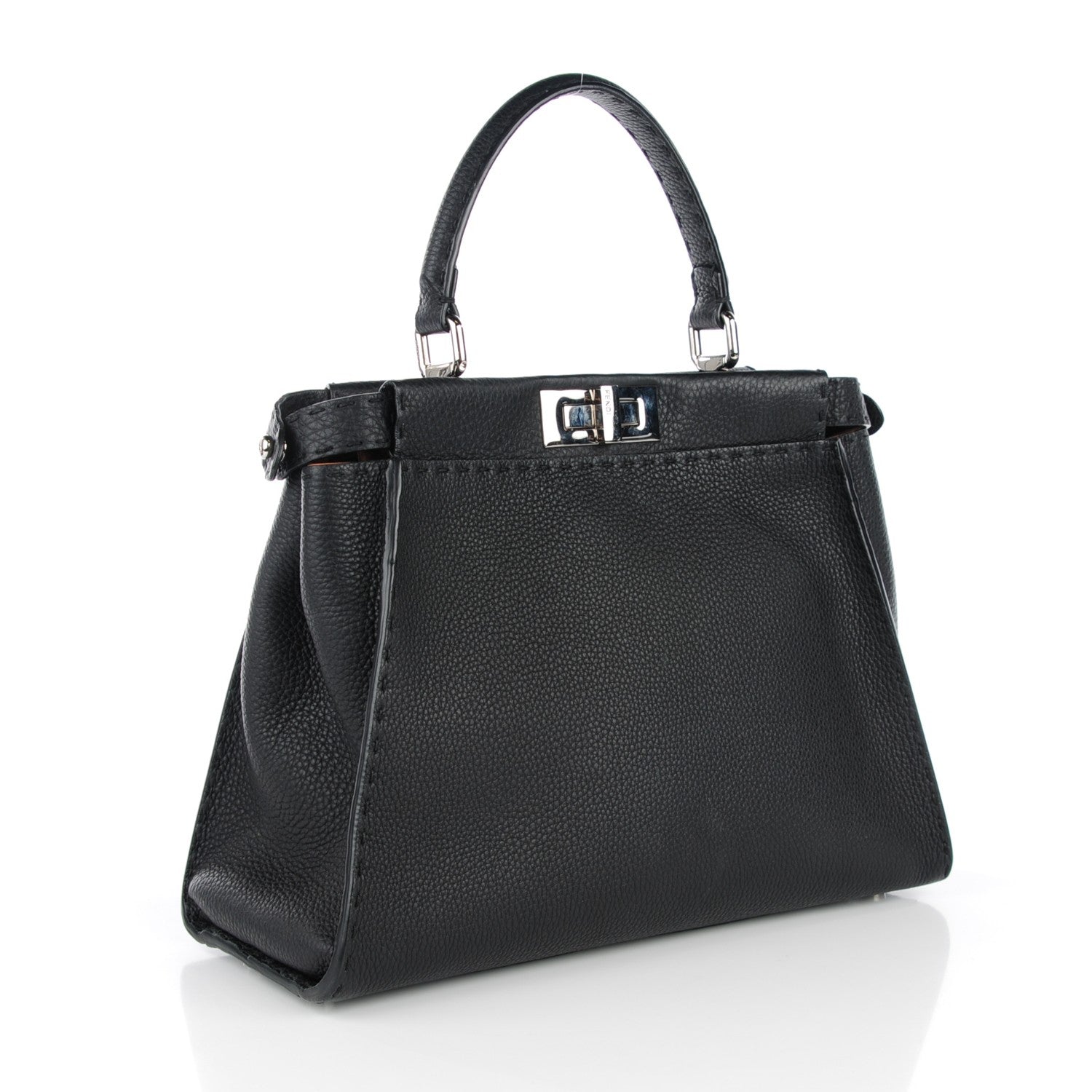 Fendi Cuoio Romano Selleria Bi-Color Medium Peekaboo Iconic Satchel Black Mou 3 of 9