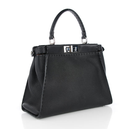 Fendi Cuoio Romano Selleria Bi-Color Medium Peekaboo Iconic Satchel Black Mou 3 of 9